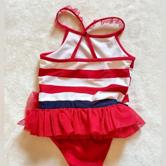 4at Cat & Jack Red Blue and White One Piece Swimsuit Tutu Tulle 4th of July - Picture 2 of 3